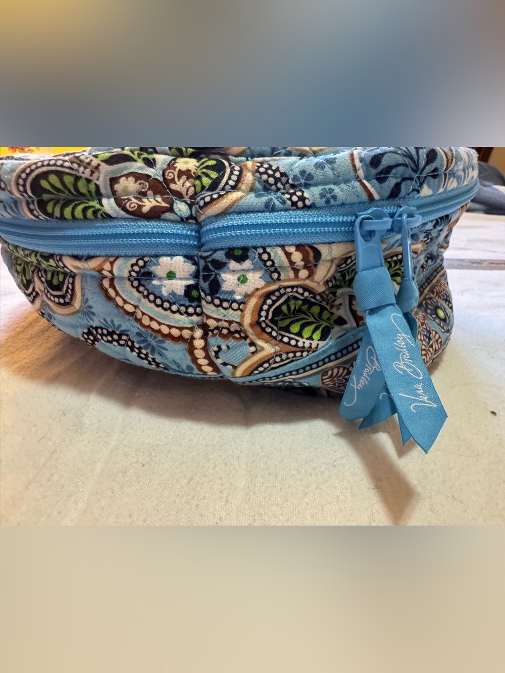 Vera Bradley Vintage Blue Floral Double Zip Cosmetic Travel Organizer Bag